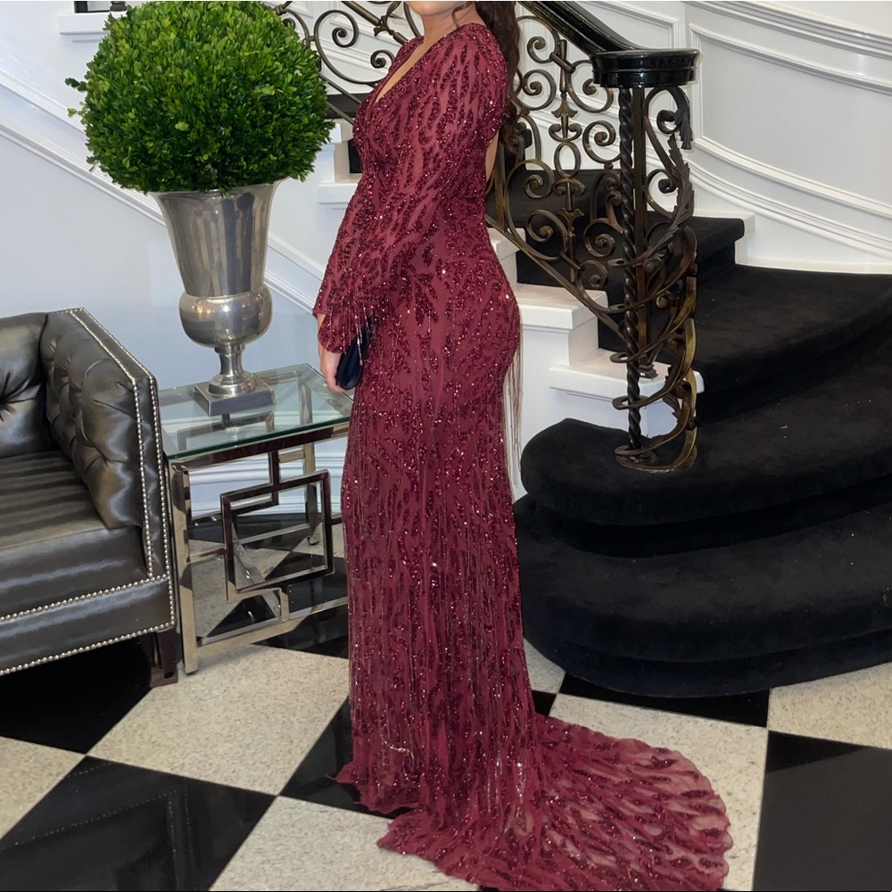 Sherri hill long sleeve plum gown